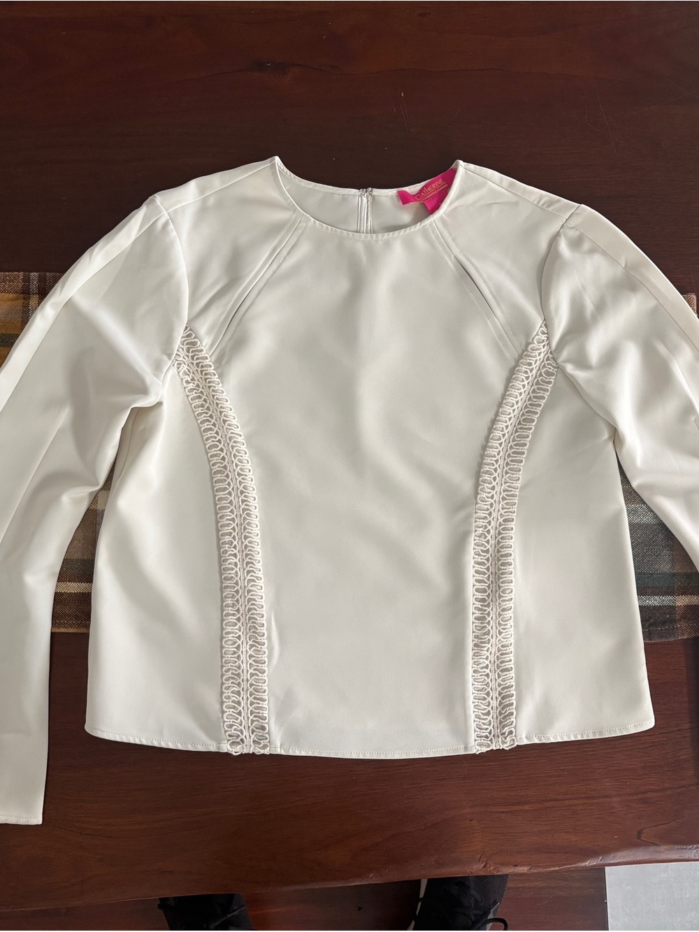 Catherine Malandrino Ivory Long Sleeve Top with Lace Inset